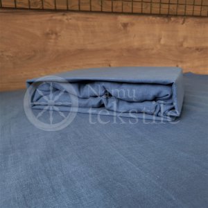 Linen fitted sheet BLUE